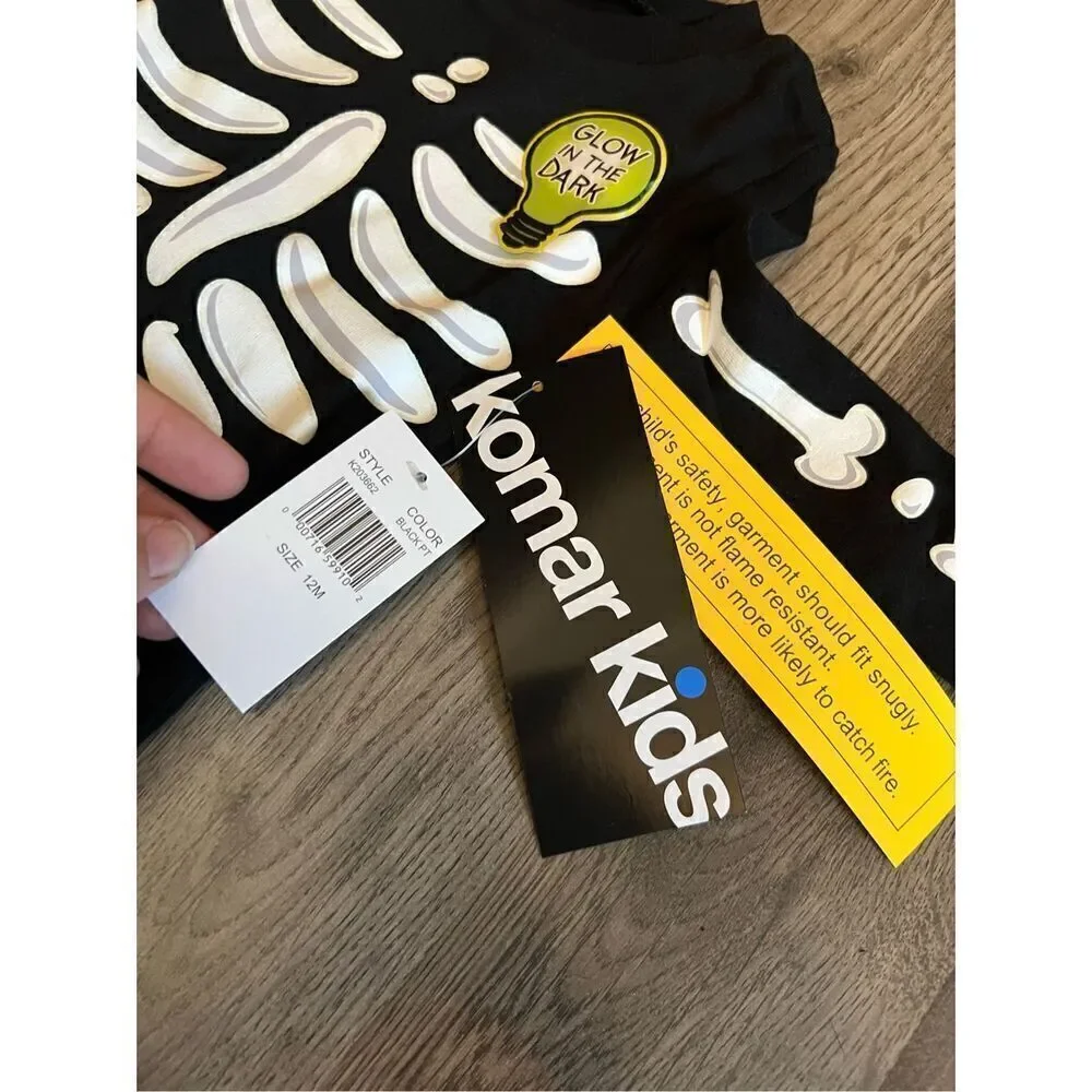 Komar Kids Black Skeleton Glow In The Dark 2pc Jammy Set 12 Month NEW